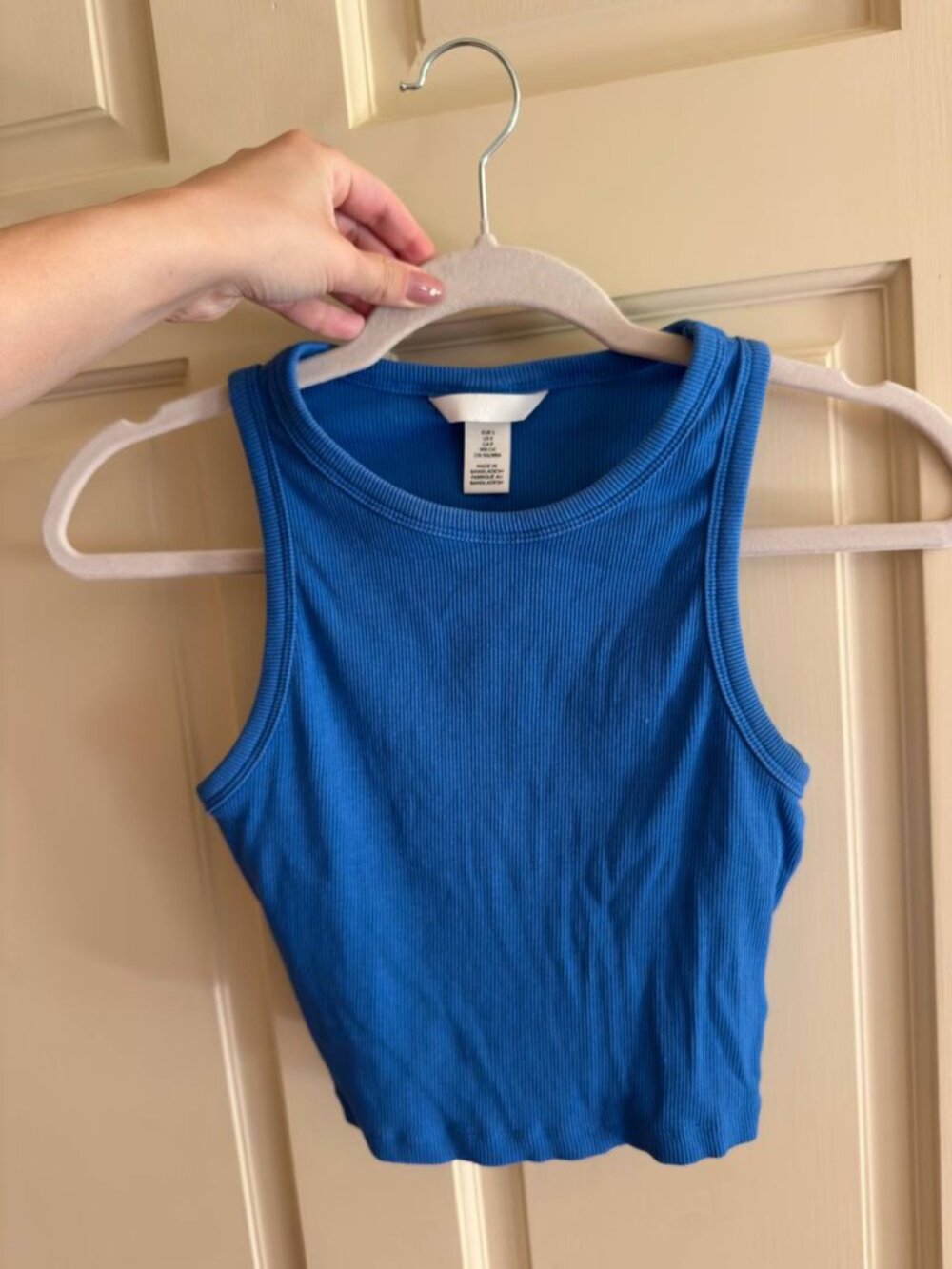 H&M Blue Ribbed Racerback Crop Tank Top
